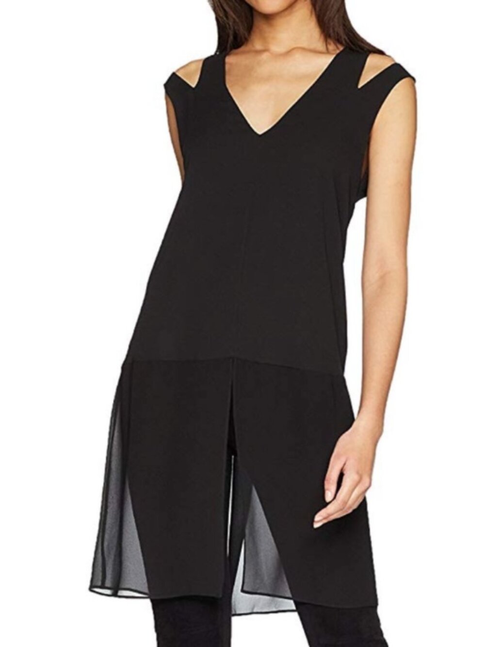 BCBG Max Azria Black Kadie Cutout Tunic Blouse Sleeveless Top Size XS